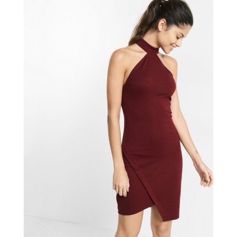 Express Maroon High Cut Asymmetrical Dress